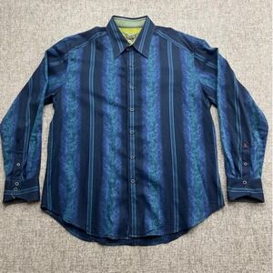 Robert Graham Mens XL Long Sleeve Button Down Shirt Blue Paisley Stripes